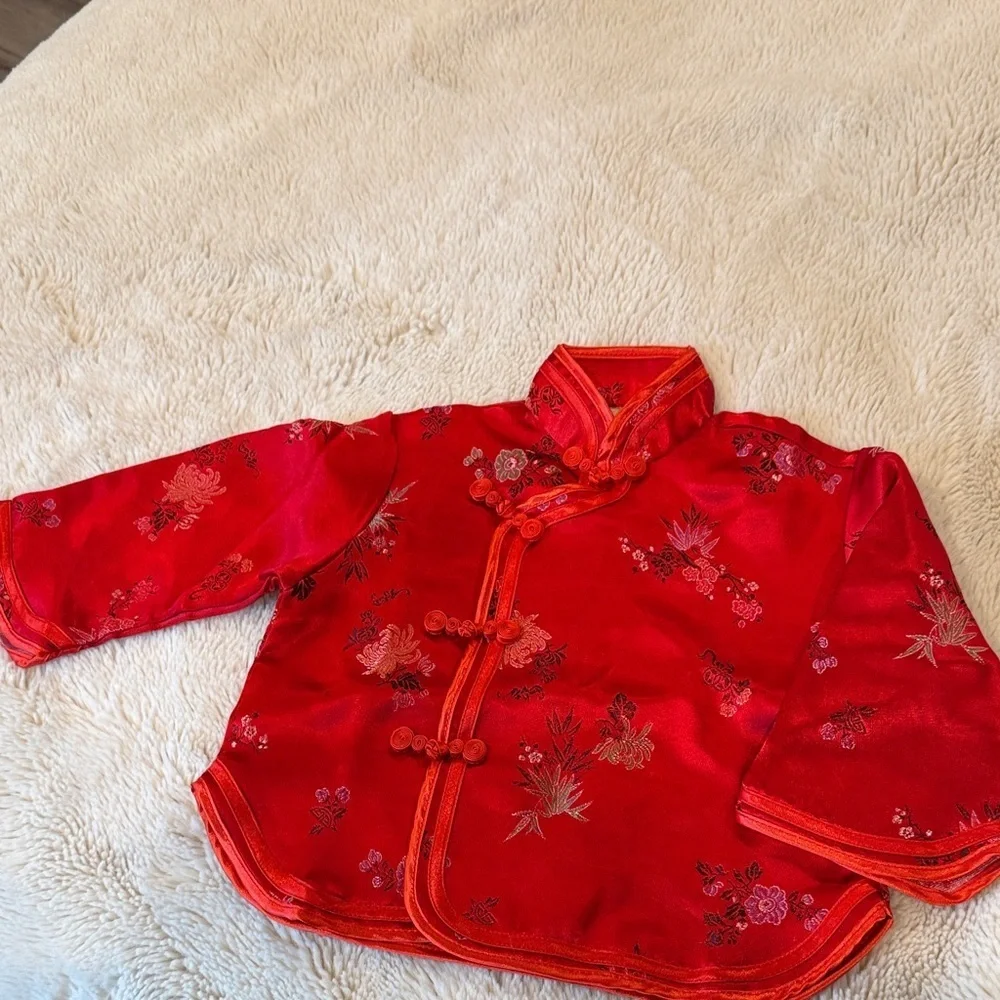 VINTAGE Golden Dragon Red Satin Top